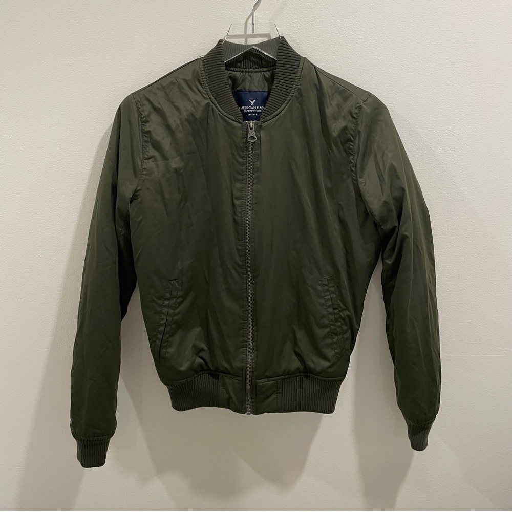 American Eagle Olive Green Zip Up Bomber Jacket